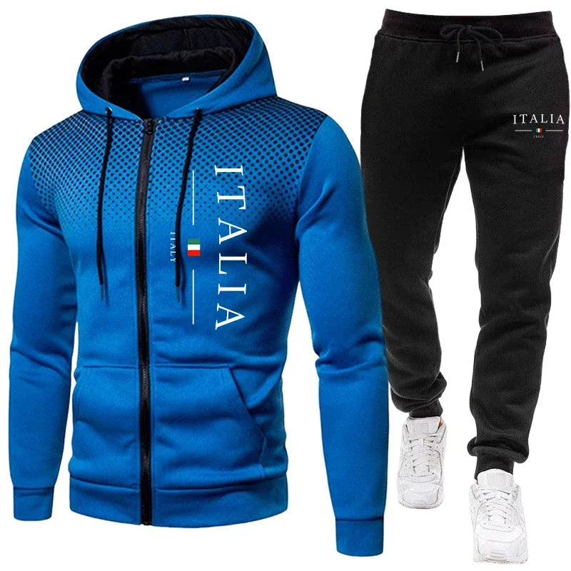 Autumn Winter Popular Men's Tracksuit Zipper Hoodie and Sweatpants Urban Casual Sporty Jogging Suit Male Daily Training Outfits Good Vibrations