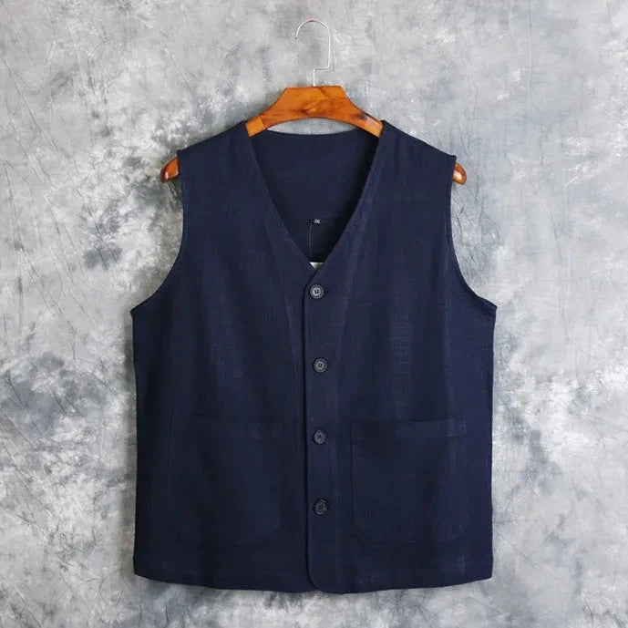 Men's Vest Dress Linen Cotton Waistcoat Jacket Male Formal Gilet For Mens Jeans Summer Casual Business Victorian Clothing