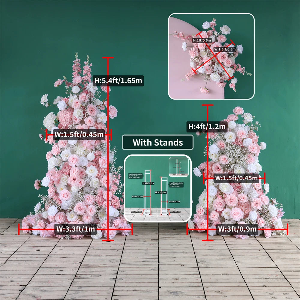 Flores Arificiales Decoration Wedding KT Board Artificial Floral Arrangement Pink White 3pcs/set Flowers Row Decor Props H5.4ft Good Vibrations