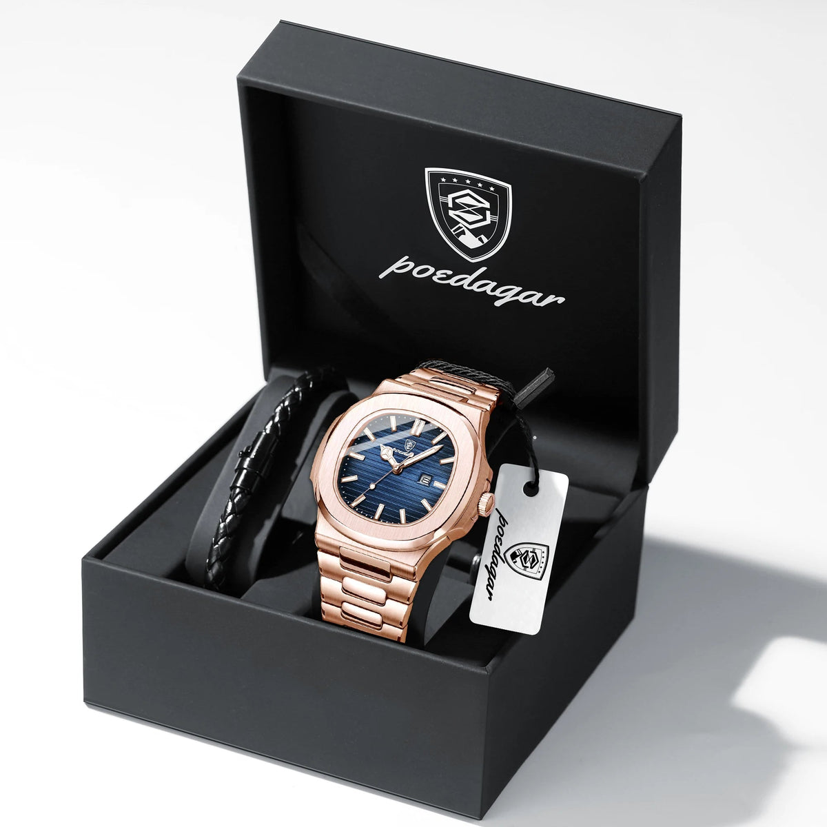 POEDAGAR Top Classic Men Wristwatch Waterproof Luminous Date Square Watch For Man Stainless Steel Sport Men's Quartz Watches+Box Good Vibrations