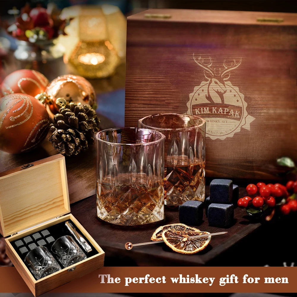 Whiskey Stones Gift Set Whiskey Glass Set of Granite Chilling Whiskey Rocks  Scotch Bourbon Whiskey Glass Gift Box Set Good Vibrations