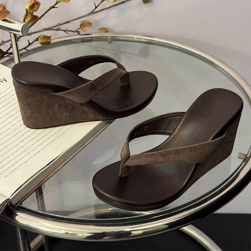 Wedges Women Slippers High Heels Clip Toe Fashion Shoes Designer Woman's Sandals Summer 2025 Flip Flops New Sandalias De Mujer Good Vibrations