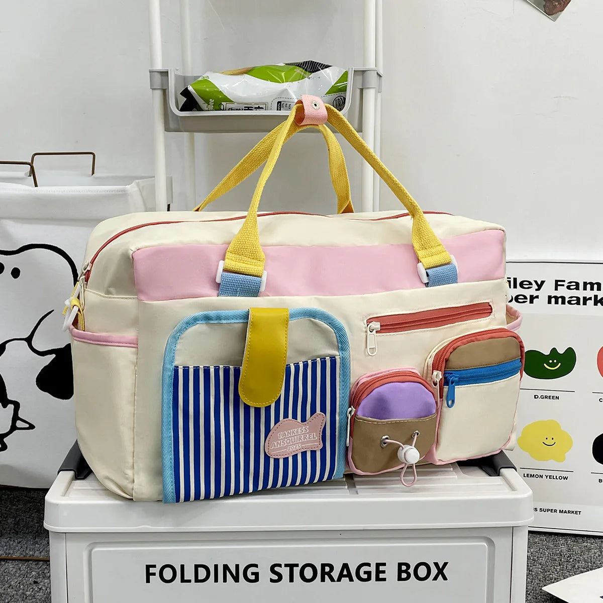 2025 Colorblock Travel Tote - Lightweight Large Capacity Duffle Bag for Women, Stylish College Backpack Alternative Good Vibrations