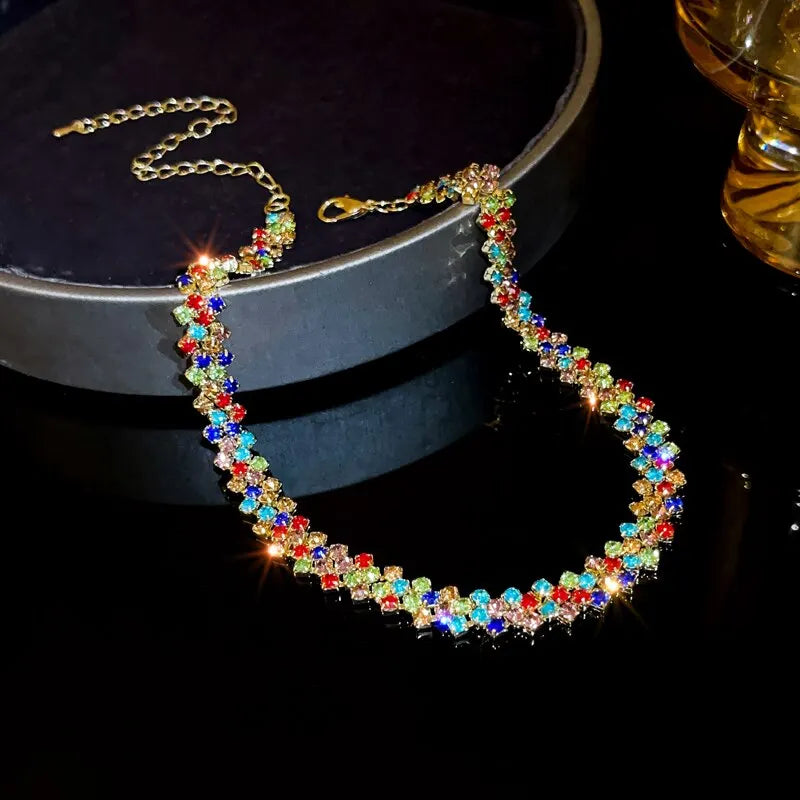 Luxury Shiny Full Rhinestone Choker Necklace for Women Personalized Geometric Crystal Necklaces Wedding Jewelry Party Gifts Good Vibrations Adult Super Store