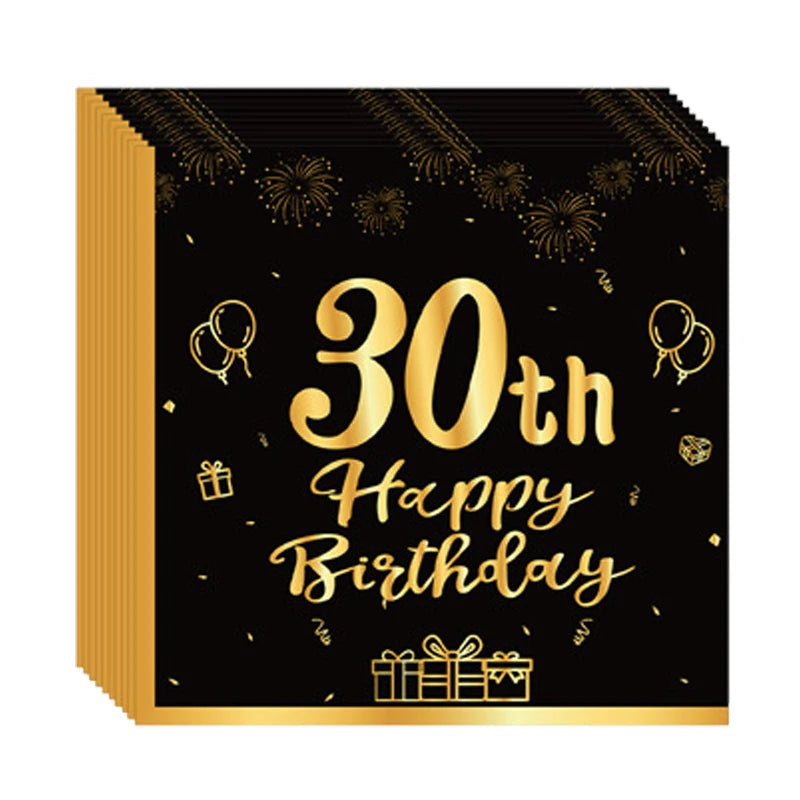 18th~60th Happy Birthday Party Napkins Black Gold Birthday Party Table Napkins Decorations Birthday Party Supplies Good Vibrations