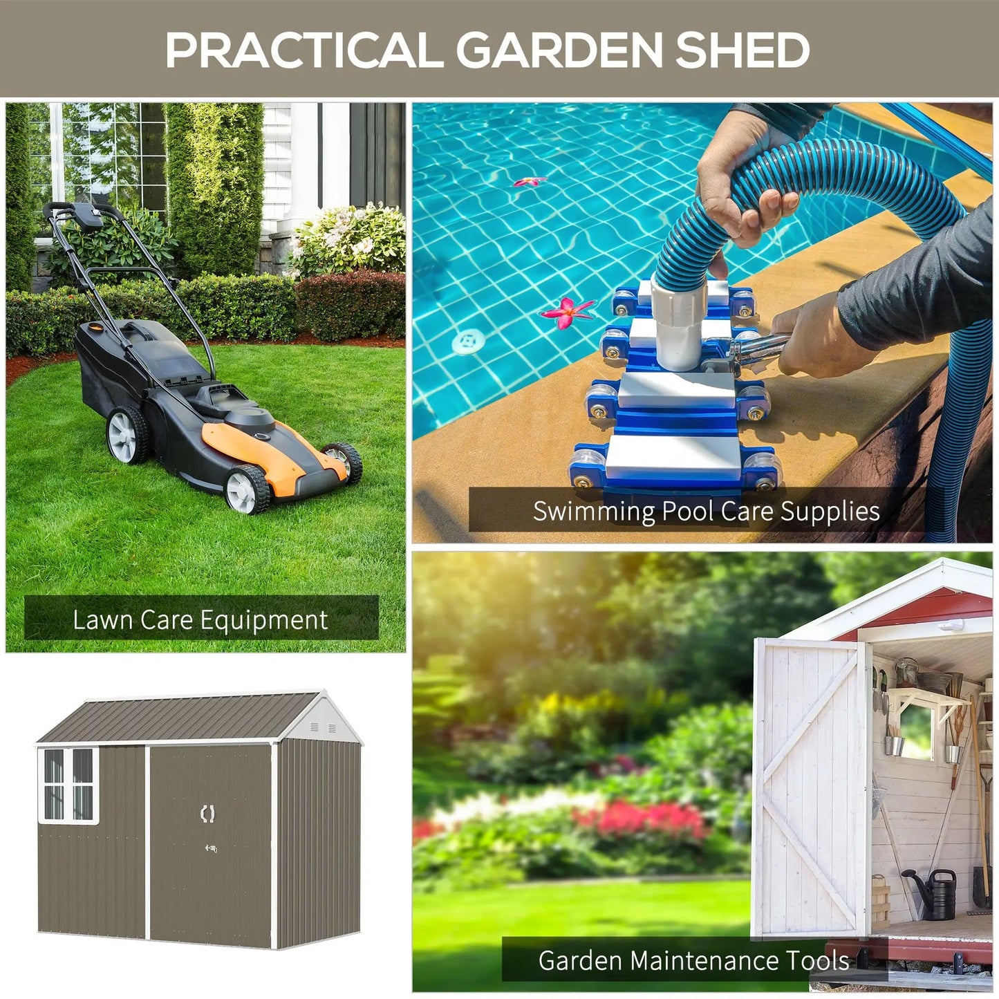 8' x 6' Metal Garden Storage Shed, Outdoor Tool Storage House with Double Lockable Door, Window and Air Vents, Gray Good Vibrations