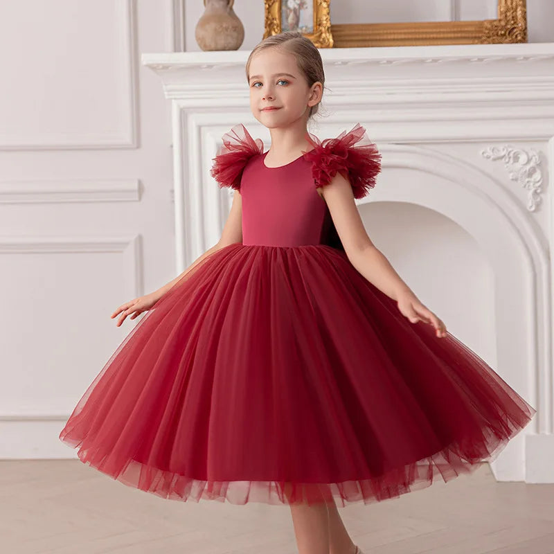 3-8 year Girls Elegant Dress children's costume Big bow backless wedding Formal Gown princess dress birthday Evening Vestidos Good Vibrations