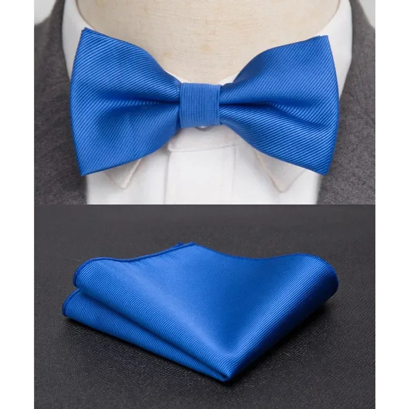 Mens Bowtie Cravat Set Solid Black Pink Red Fashion Butterfly Ties for Men Handkerchief Party Man Gift Wedding Dress Accessories
