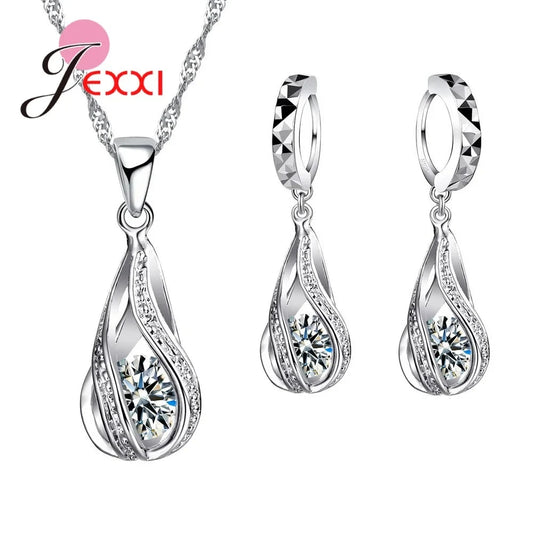 8 Colors Best Gift for Women Girls Friends 925 Sterling Silver Jewelry Set CZ Cubic Zircon Water Drop Necklace Dangle Earrings Good Vibrations Adult Super Store