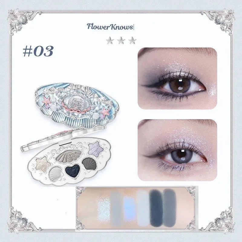Flower Knows Moonlight Mermaid Eyeshadow Delicate Matte Glow Shimmer Chameleon Waterproof 5 Color Glitter Eye Shadow Palette Good Vibrations