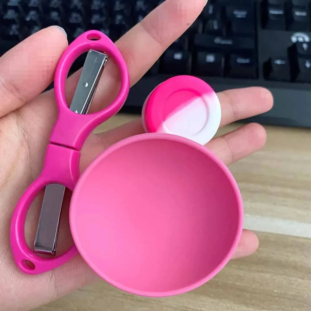 1Set Pink Smoking Kit With Silicone Bowl Folding Scissors Jar Ziplock Bag Women Gift Smoke Accessories Easy To Carry Good Vibrations Adult Super Store