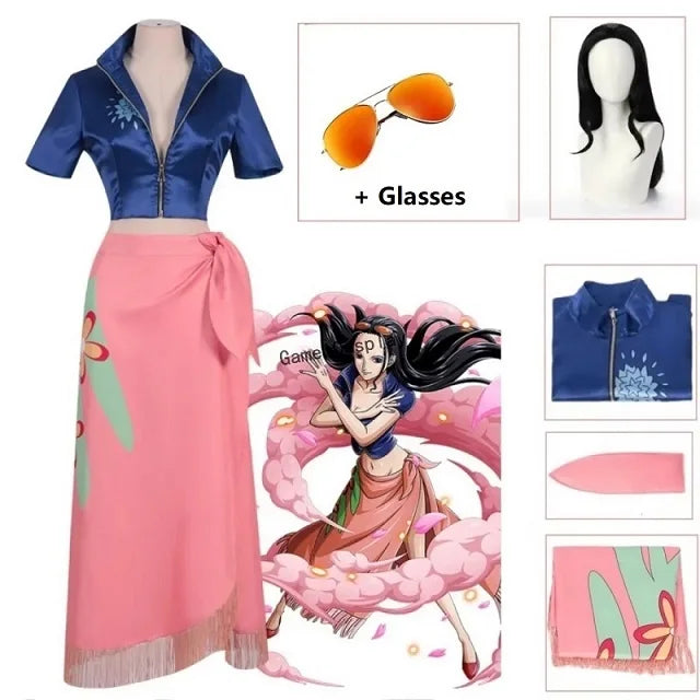 Anime Cosplay Costume Dress Outfits Nico Robin Cosplay Costume Glasses Party Wig Suit Costumes For Girl Halloween Carnival Suit Good Vibrations