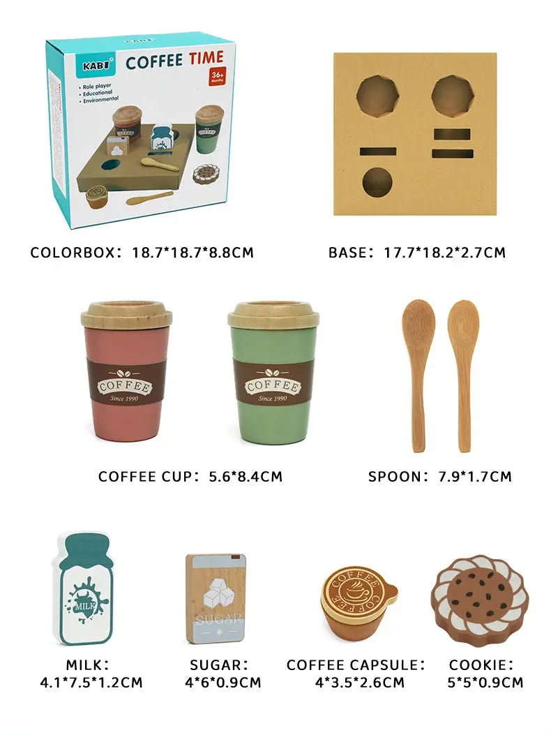 Role Pretend Play Children Simulation Creative Coffee Set Early Educational Afternoon Tea Role Playing Toys for Kids Wooden Toy Good Vibrations
