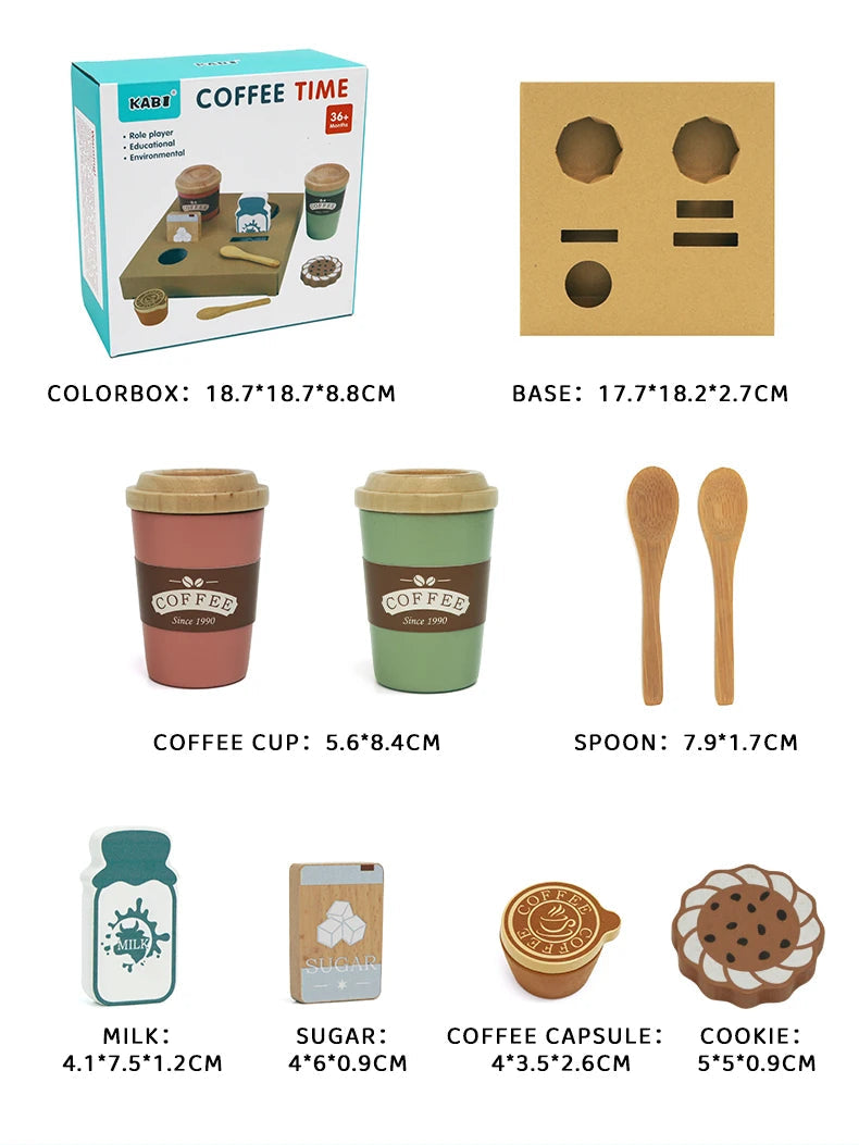 Role Pretend Play Children Simulation Creative Coffee Set Early Educational Afternoon Tea Role Playing Toys for Kids Wooden Toy Good Vibrations