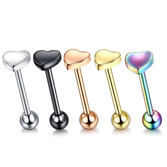1PC Stainless Steel Heart Shaped Tongue Ring Barbell Tongue Piercing Cute Bar Ear Tragus Studs Labret Piercing Body Jewelry Good Vibrations