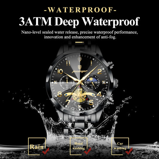 POEDAGAR Luxury High Quality Man Wristwatch Chronograph Stainless Steel Quartz Men's Watches Waterproof Luminous Men Clock Reloj Good Vibrations