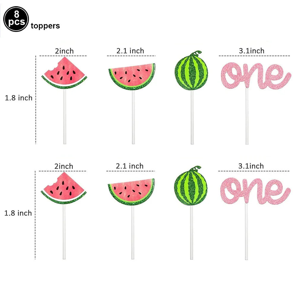 One in a Melon Cupcake Topper Baby Kids 1st Birthday Party Cake Decor Watermelon Themed Party Supplies Baby Shower Girl Birthday Good Vibrations