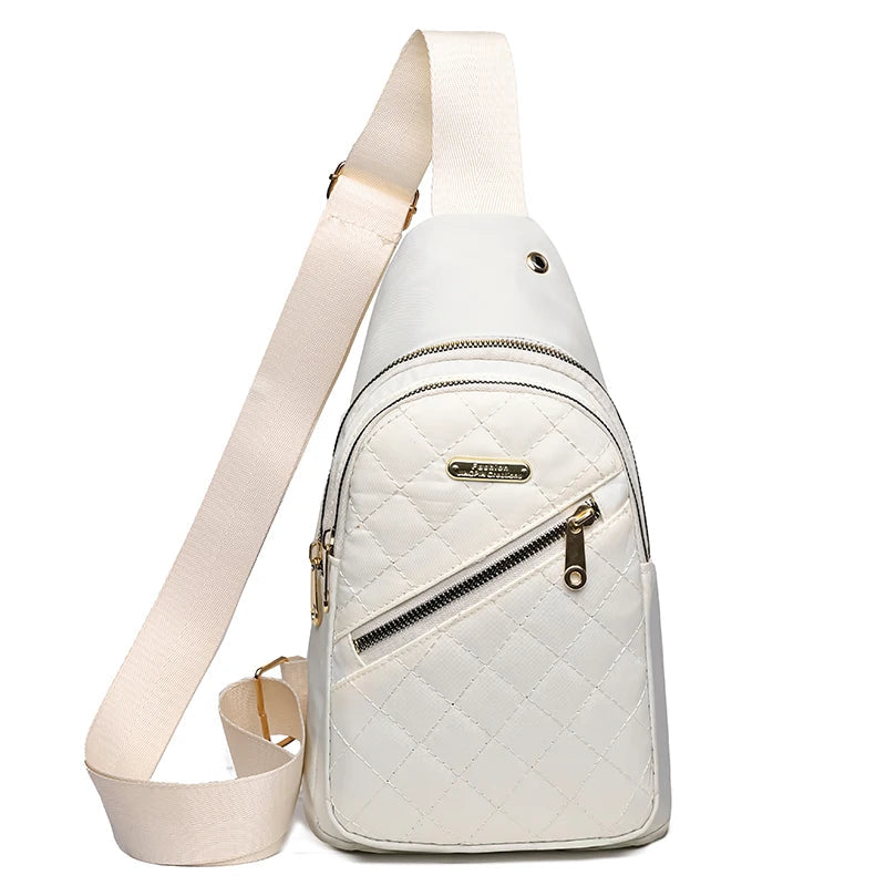 Neutral style backpack for men and women, with multiple color slanted fabric and nylon material. Suitable for travel. Good Vibrations