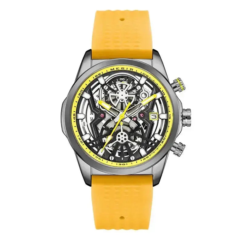 MEGIR Sport Quartz Watch Men Fashion Waterproof Chronograph Wristwatch with Date Olive Green Silicone Strap Luminous Hands 2235 Good Vibrations