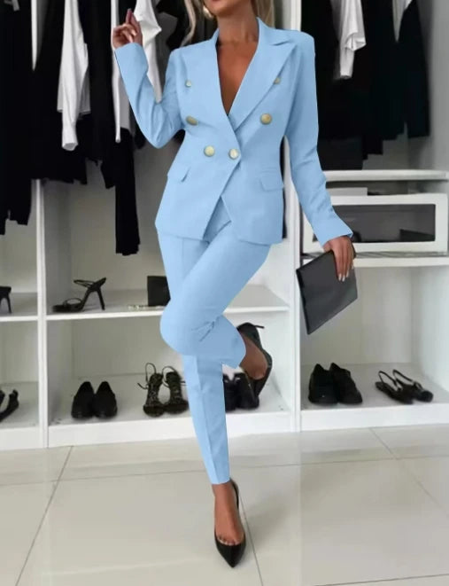 Two Piece Sets Woman Outfit 2025 Spring Solid Color Versatile Temperament Blazer Coat & Fashiona Casual Pocket Design Pants Set Good Vibrations