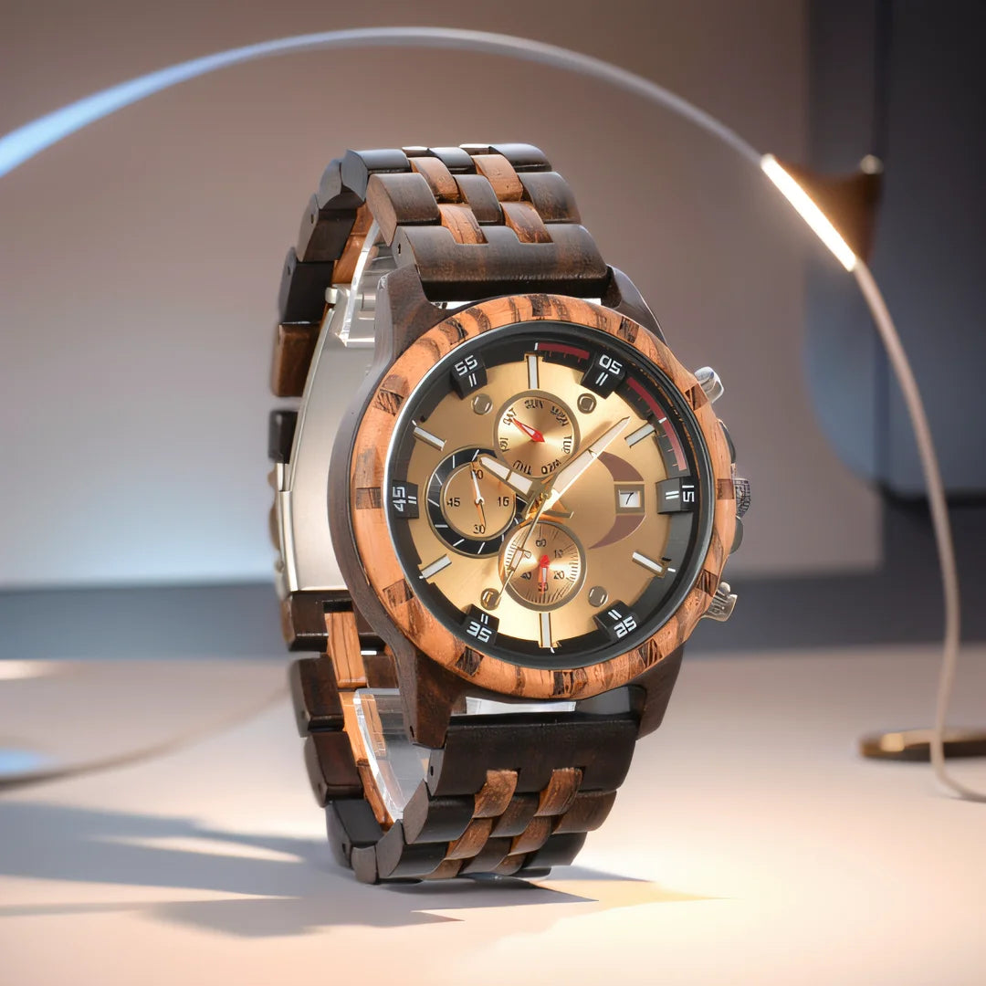 Wooden Wrist Watches For Men Fashion Quartz Wristwatches With Clock Date Week Timepieces Wood Wach Box for Him reloj hombre Good Vibrations