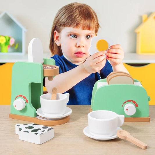 Children's playhouse wooden toys, simulation juicer, coffee machine, blender, bread machine, creative building blocks Good Vibrations