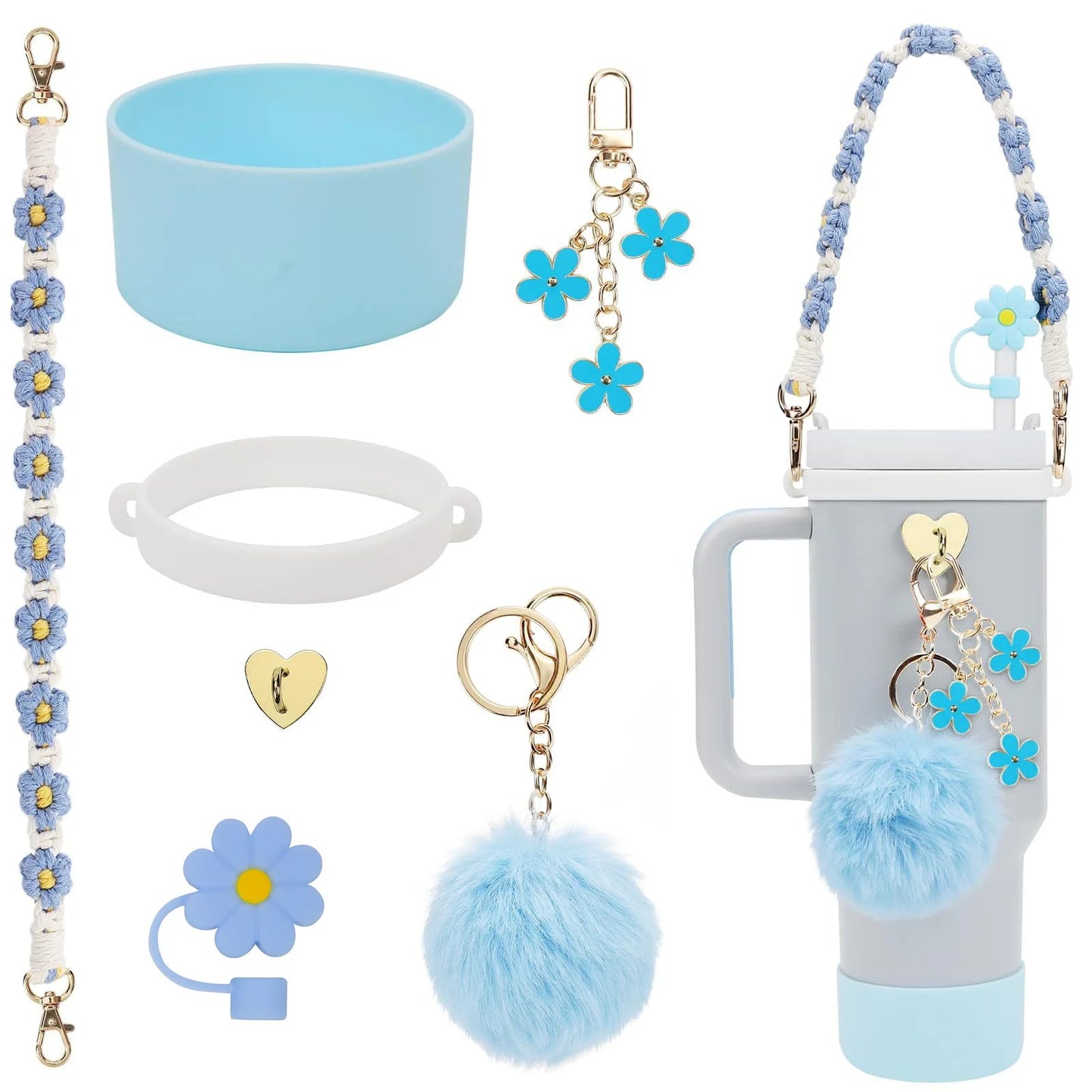 hand-made straw cap case Charm chain pendant lot Accessories Initial Keychain Handle for Stanley cup bottle Tumbler for Women Good Vibrations