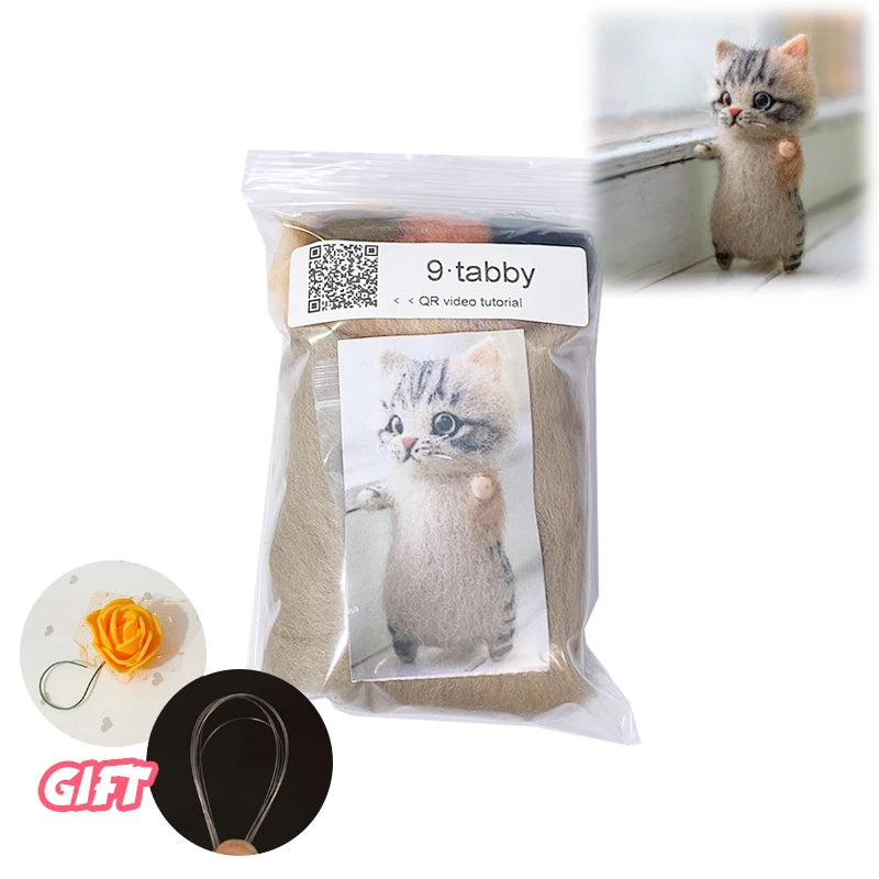 Cute and Interesting handmade toys DIY wool felt cat kits unfinished plush doll poking music toy gift Non-finished product Good Vibrations
