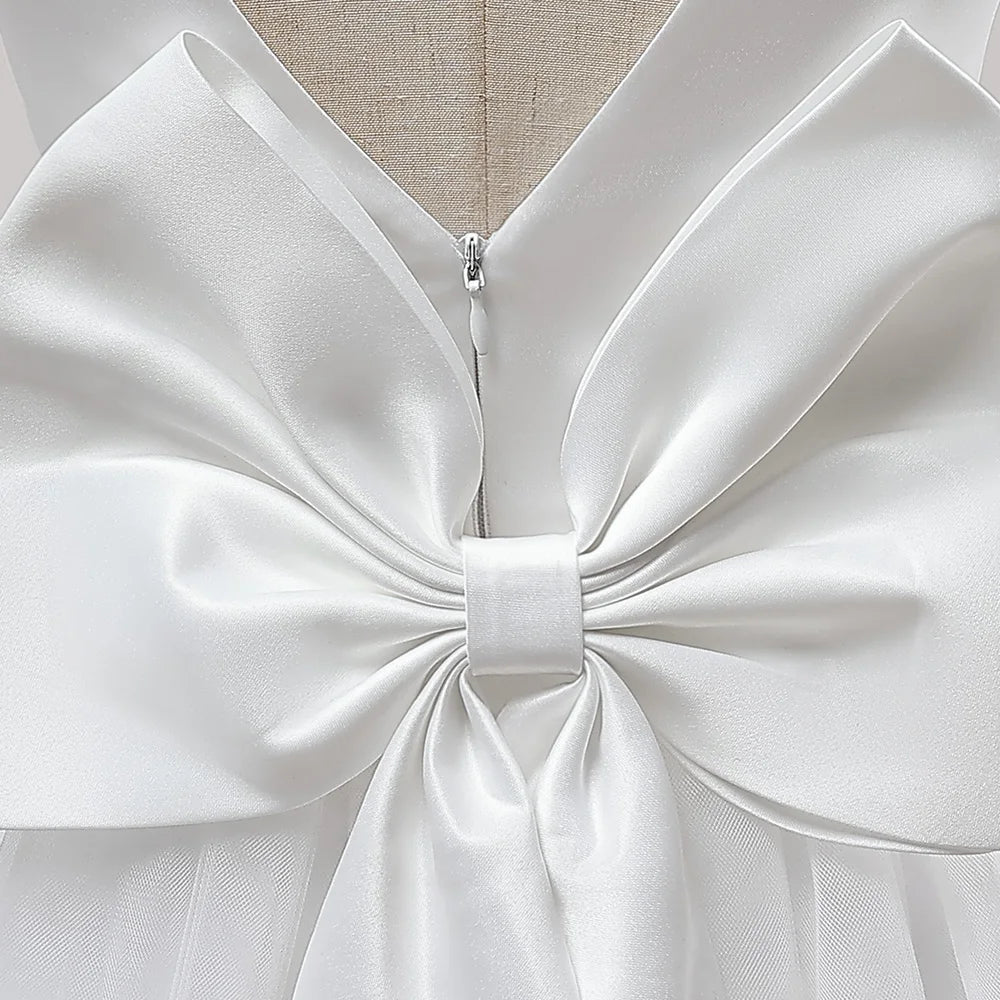 Girl Long White Bridesmaid Dresses For Wedding Prom Gown Big Bow Girls Party Dress Kids First Communiom Formal Evening Vestidos Good Vibrations