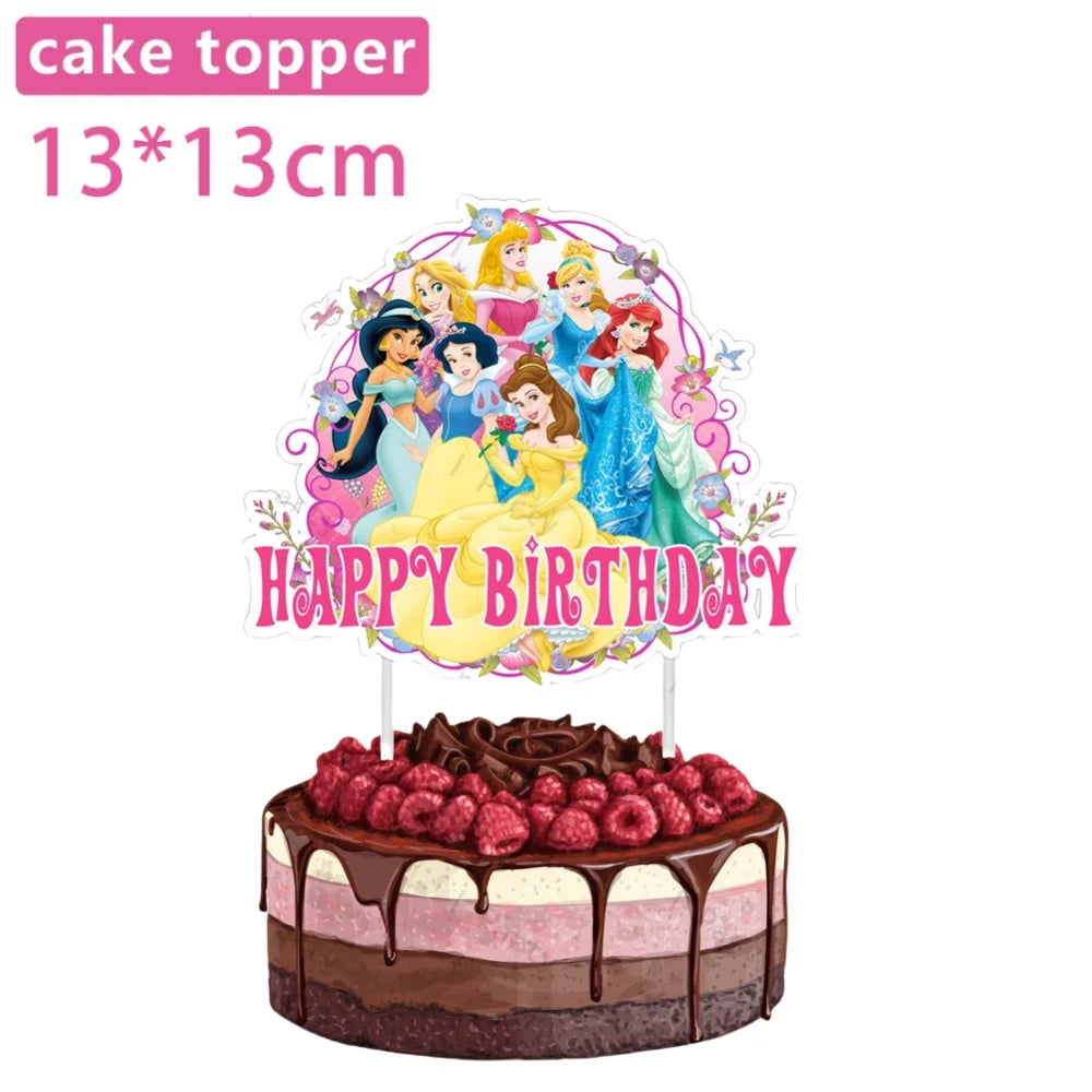 Princess Cake Toppers for Girls Birthday Cake Decoration Cinderella Mermaid Rapunzel Cake Toppers Pink Glitter Cake Flag Good Vibrations