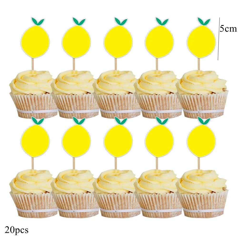 Lemon Disposable Tableware Paper Cups Plates Cake Toppers for Summer Lemon Happy Birthday Pool Party Decoration DIY Cake Supply Good Vibrations