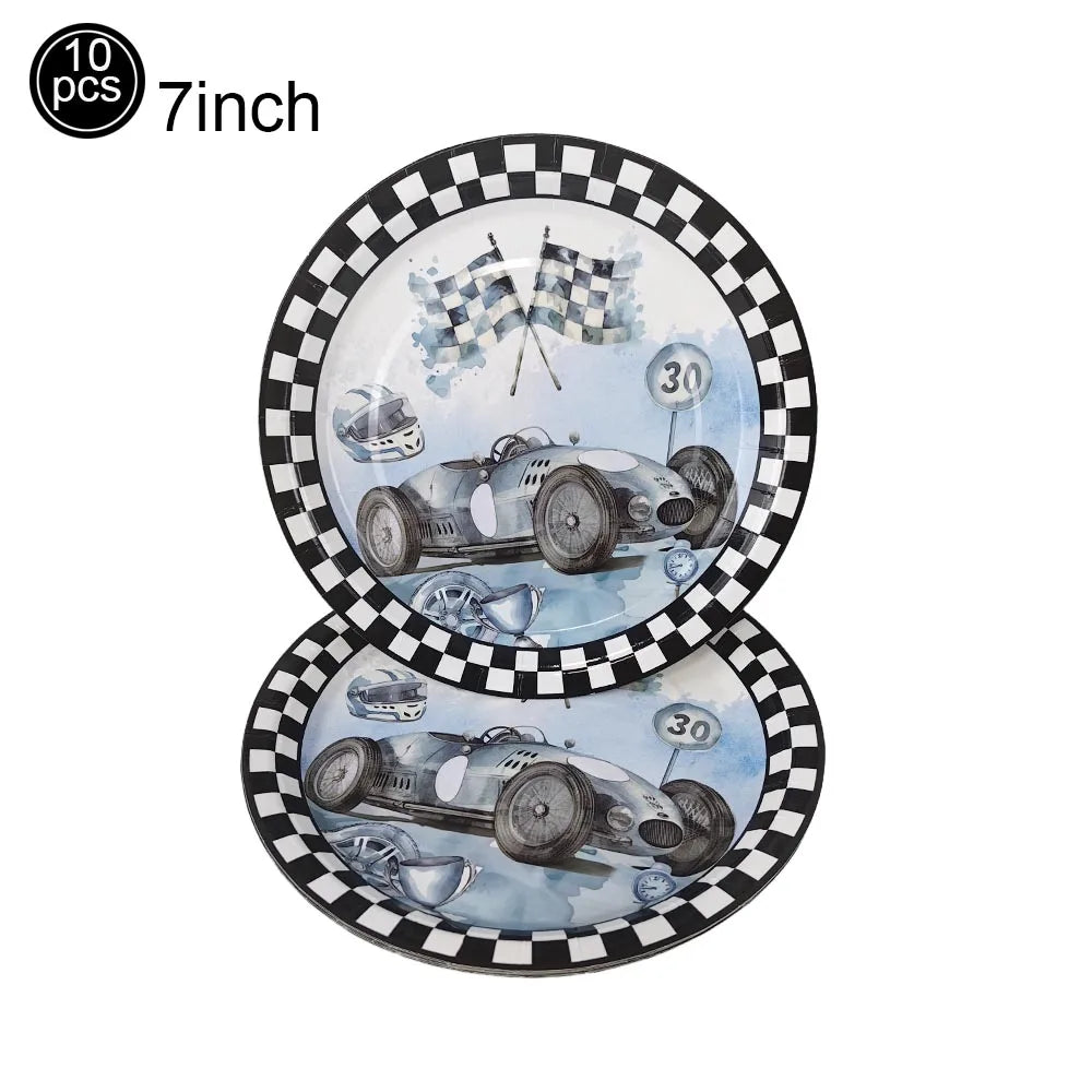 Race Car Party Tableware Plates Napkins Cup Two Fast Birthday Party Supplies Boys Racing Themed Two Years Old Party Decorations Good Vibrations