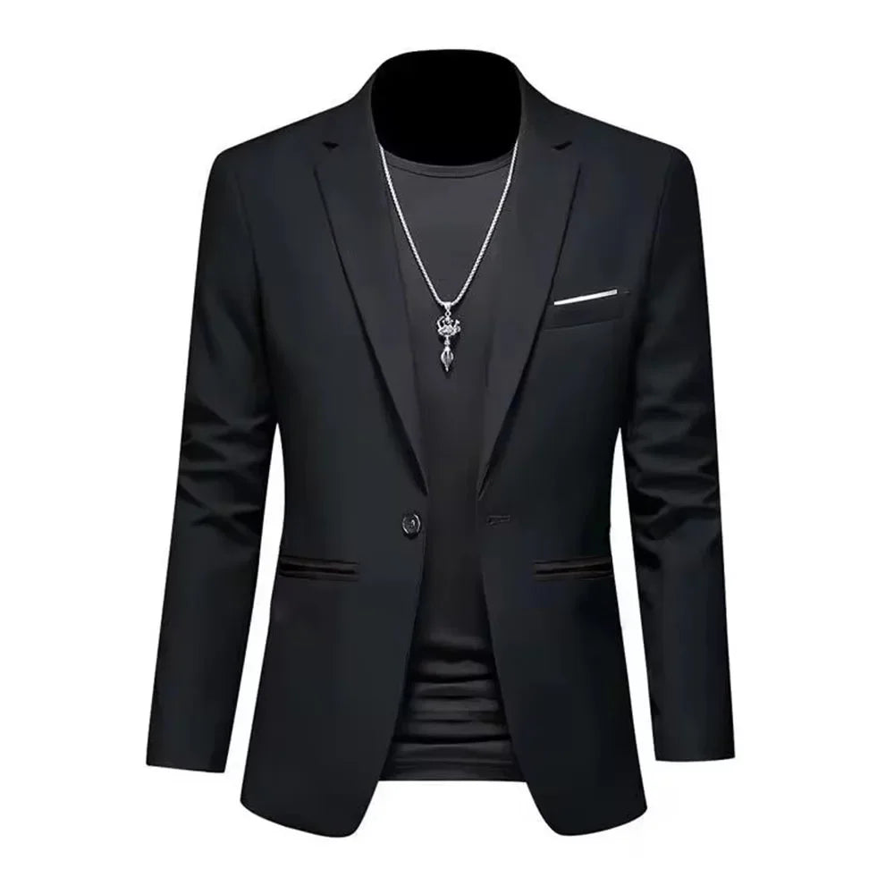 Men's Trendy Leisure Boutique Suit Jacket Autumn Casual Business Slim Fit Non-ironing Single Button Suit Solid Formal Blouse Good Vibrations