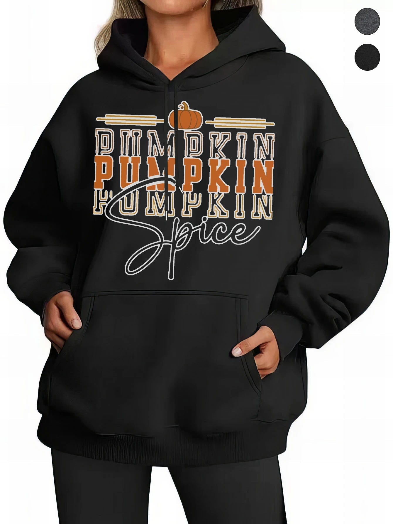 Pumpkin Spice Thanksgiving Unisex Black Gray Hoodies Retro Pop Style Comfortable Loose Fit Cotton for Fall/Winter Halloween Good Vibrations