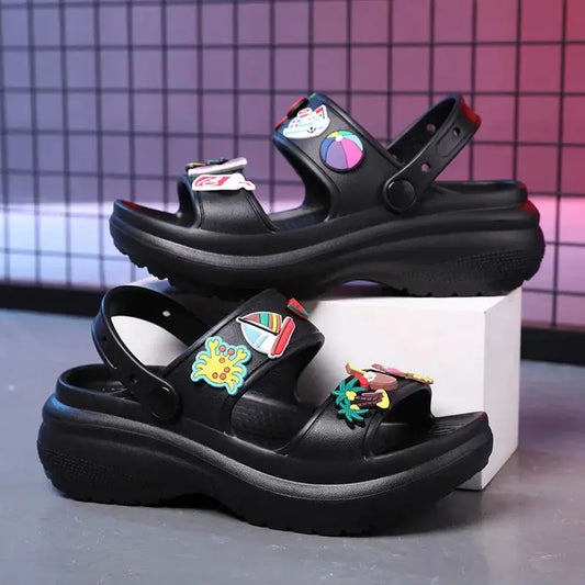 Sandals for Women 2023 Korean Wedge Platform High Heels Ladies Shoes Outdoor Beach Peep Toe Non-slip Sandalias De Mujer Good Vibrations