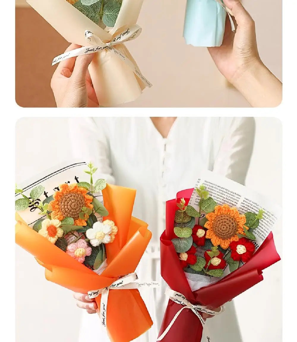 Artificial Flower Crochet Bouquet Handmade Eternal Flower Sunflower Daisy Bouquet Anniversary Mothers Day Birthday Gift Good Vibrations