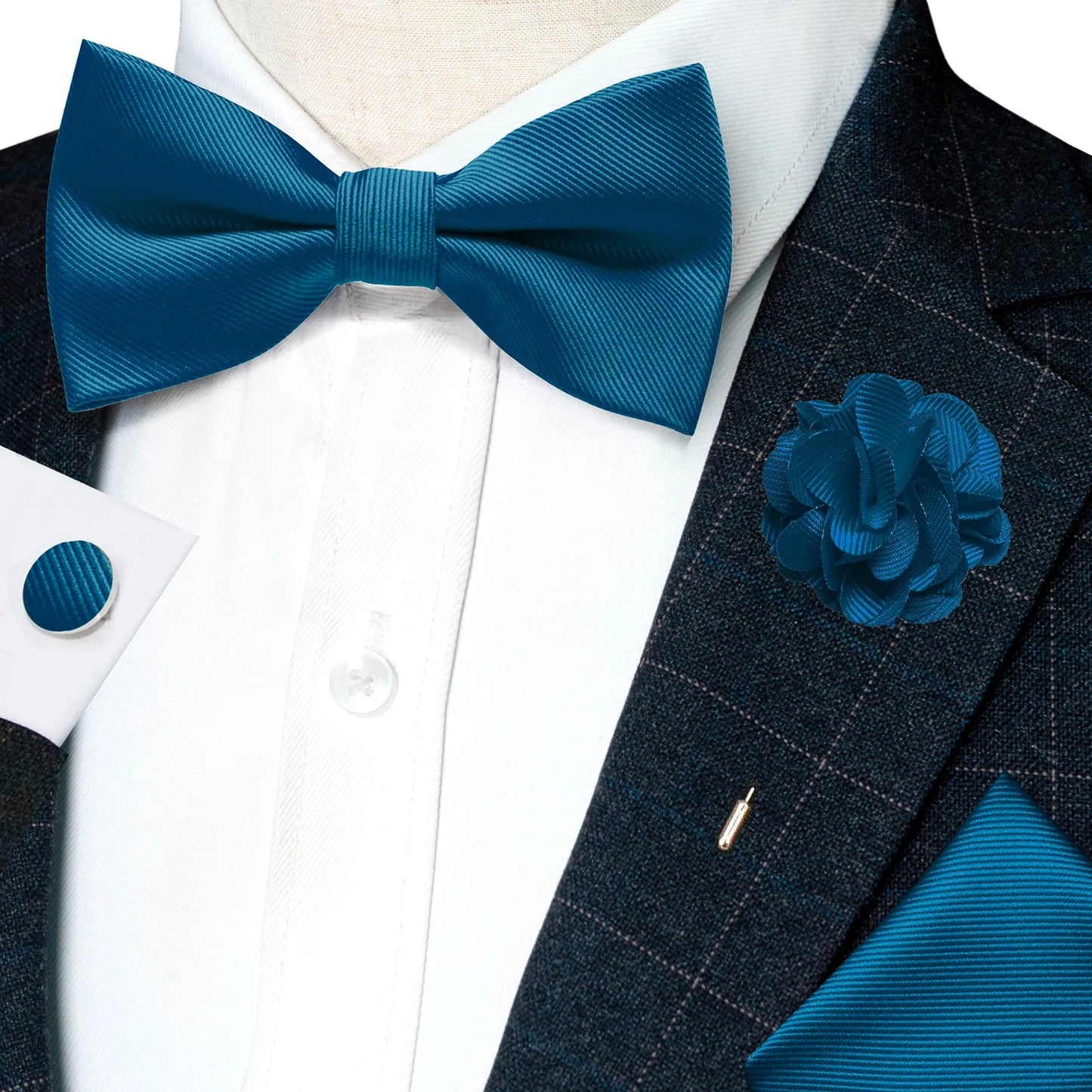 Wedding Bow Tie for Men Solid Pink Pre-tied Bowtie Pocket Square Cufflinks Corsage Set Party Business Silk Butterfly Knot Gift Good Vibrations