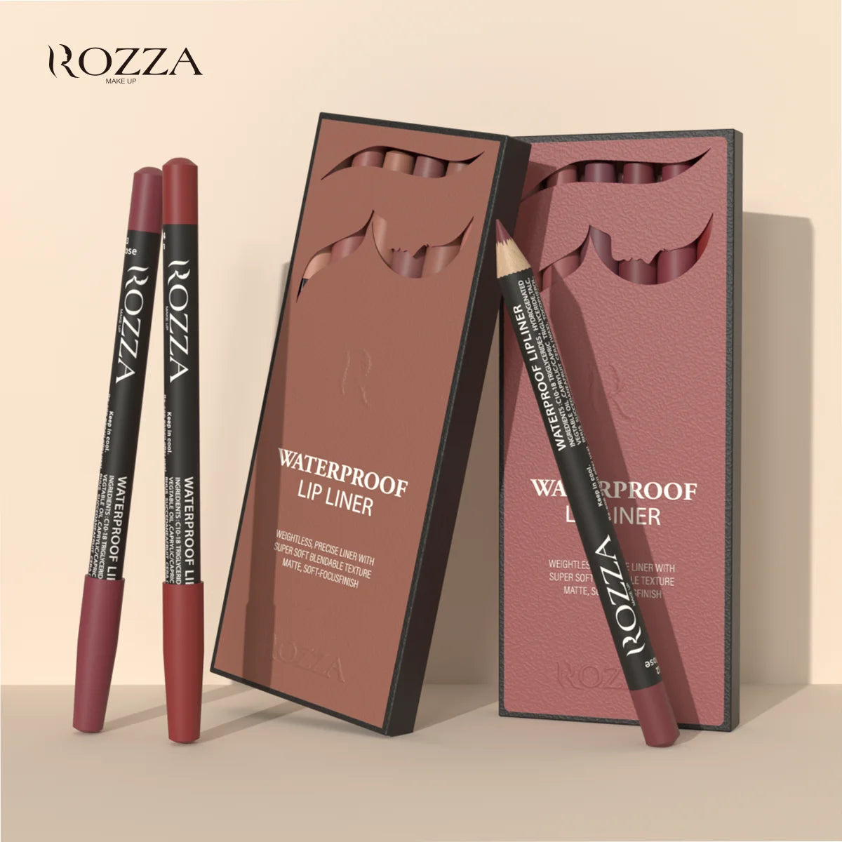 Rozza Waterproof Lip Liner Pencil Set, Weightless Precise Liner with Super Soft Blendable Texture Matte Soft Good Vibrations
