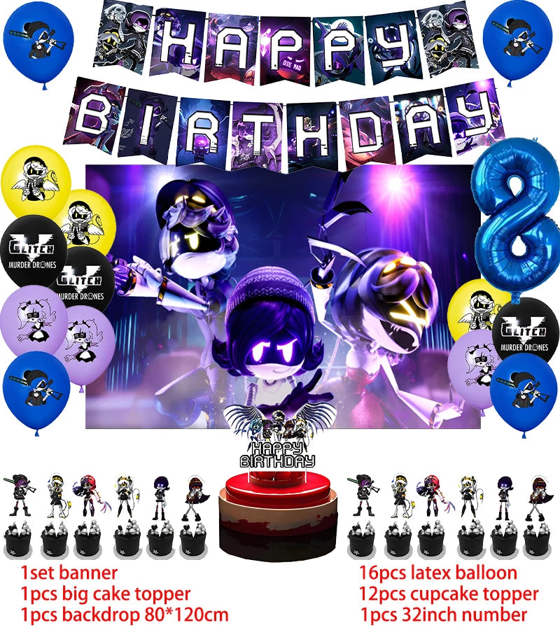 Murdered Drones Birthday Party Decoration Balloon Backdrop Cake Topper Murdered Drones Birthday Party Supplies Baby Shower Good Vibrations