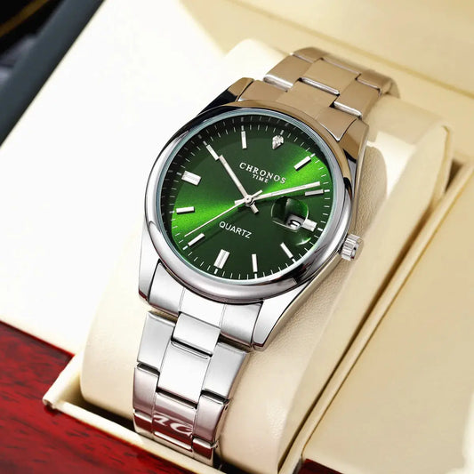 CHRONOS Top Brand Luxury Man Wristwatch Waterproof Luminous Date Men Watches Stainless Steel Quartz Men's Watch Male reloj Good Vibrations