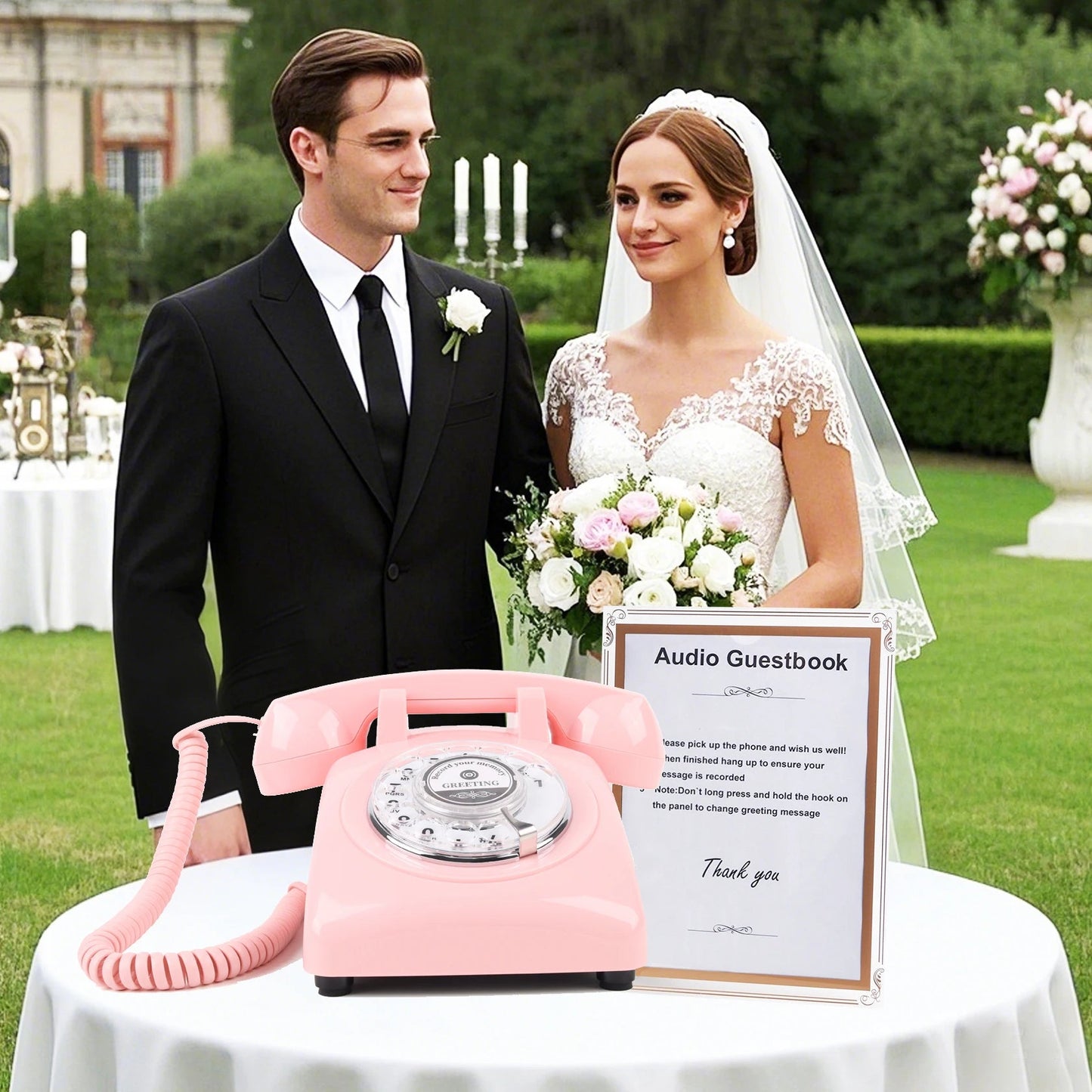 White Voice Recording Audio Guest Book – Guest Book Phone for Weddings, Bridal Showers, Anniversaries,Unique Wedding Gift Good Vibrations