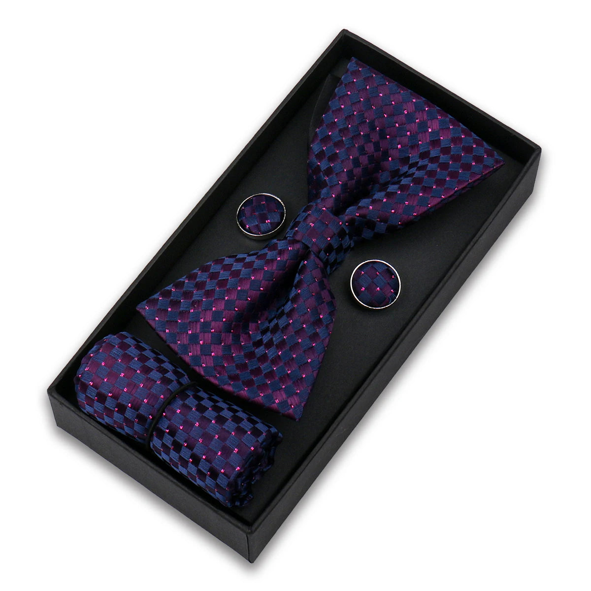 Bowtie For Men Set Gift Box Business Gift Fashion Bow Tie Pocket Square Cufflinks Set Bowtie 3pcs For Wedding Hanky Cravata Neck