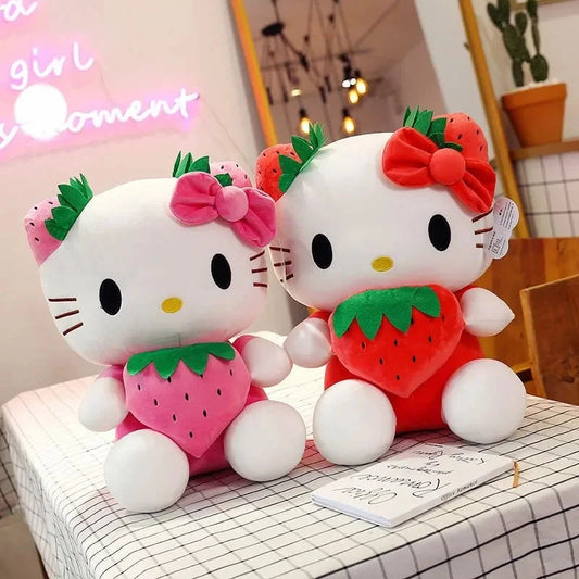 22cm Sanrio KT Cat Plush Toys Kawaii Strawberry KT Cat Plush Doll Home Decor Plushie Toy Girl Birthday Gift Good Vibrations