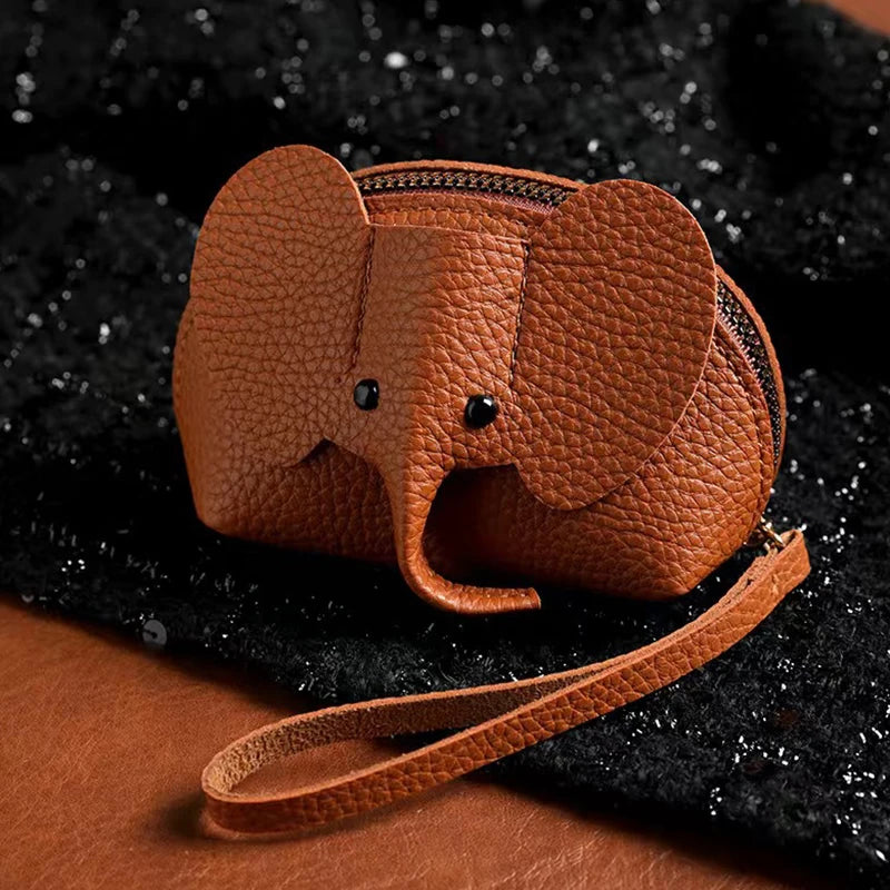 PU Leather Elephant Money Bag Women Coin Purse With Key Ring Multifunctional Zipper Storage Bags Key Case Good Vibrations