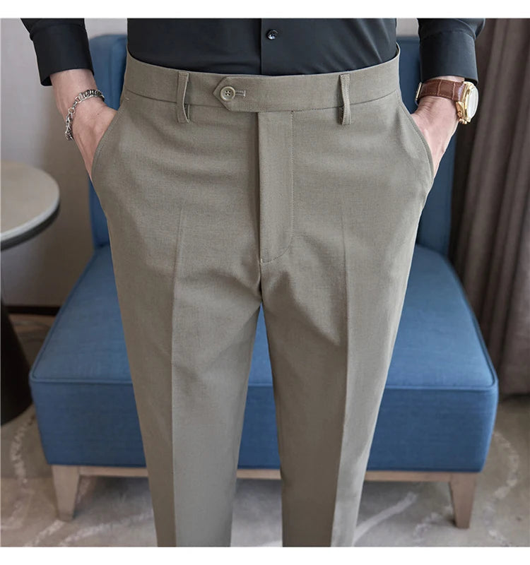 Men Suit Pants 2025 Elastic Slim Fit Formal Dress Pants Solid Casual White Trousers Pantalon Homme Wedding Party Men Clothing Good Vibrations