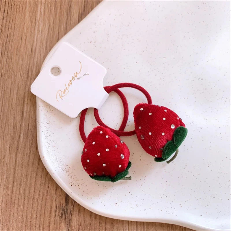2025 Cute Strawberry Hair Rope Ring Children Gift Baby Girl Kid Elastic Hair Rubber Band Accessories Headdress Headwear Ornament Good Vibrations