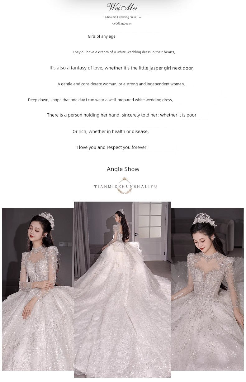 Long Sleeves Main Wedding Dress 2024 Bride New Arrival French Princess on the Run Pregnant Women Small Winter Long Tail Wedding Veil Good Vibrations