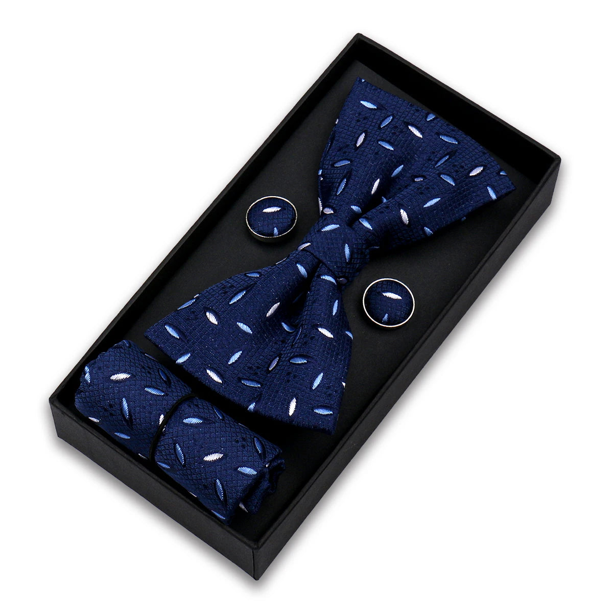 Bowtie For Men Set Gift Box Business Gift Fashion Bow Tie Pocket Square Cufflinks Set Bowtie 3pcs For Wedding Hanky Cravata Neck