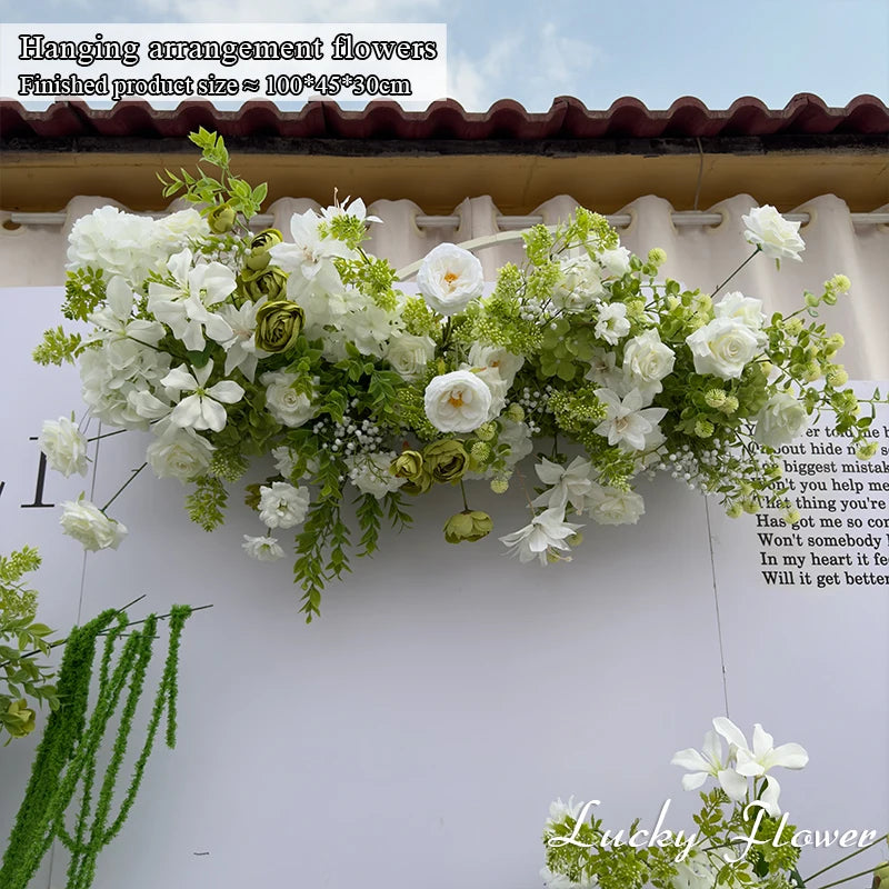 White Green Flowers Wedding Decoration Artificial Flowers Floral Backdrop Arrangement Hang Flower Row Road Lead Flower Ball Good Vibrations