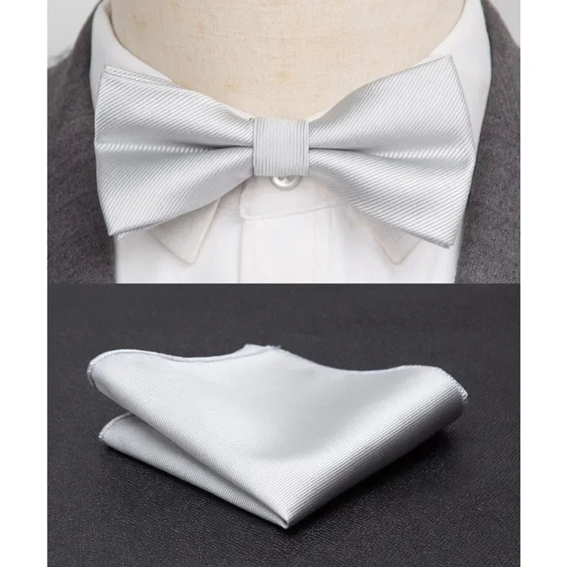 Mens Bowtie Cravat Set Solid Black Pink Red Fashion Butterfly Ties for Men Handkerchief Party Man Gift Wedding Dress Accessories